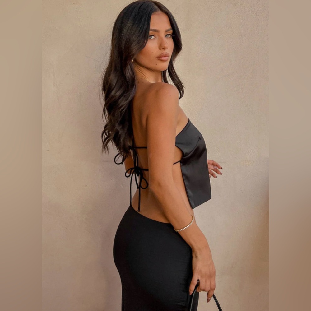 Beginning Boutique Ibiza Black Satin Strapless Top